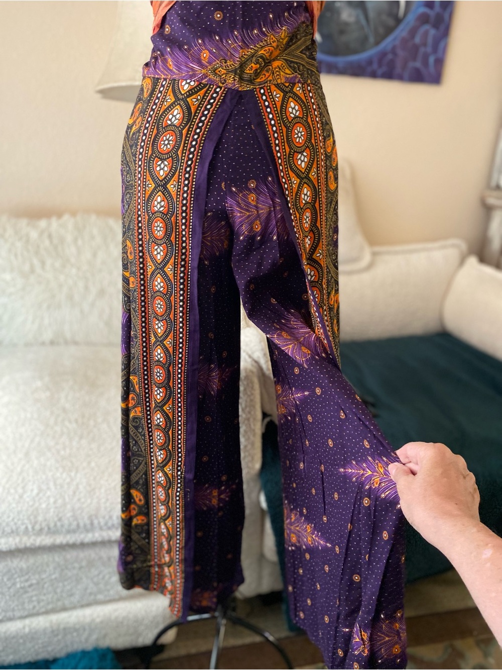Tansy Bohemian Wide Leg Pants in Purple and Orange - Picture 5 of 13